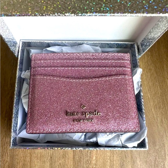 Kate Spade Tinsel Boxed Small CardHolder Rose Gold EUC